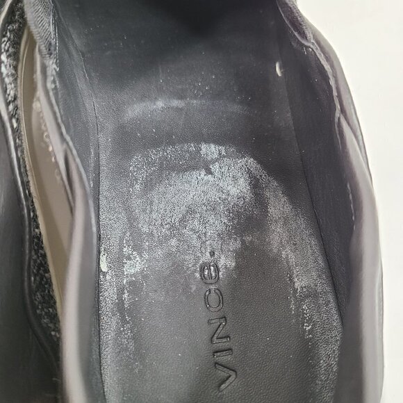 Vince Sneaker Slide Shoe Gray Black White Leather Heel Tweed Slip on - Picture 8 of 9